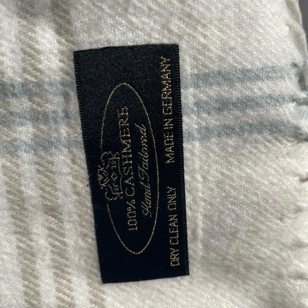 100% CASHMERE European Fringed Plaid Cream Scarf